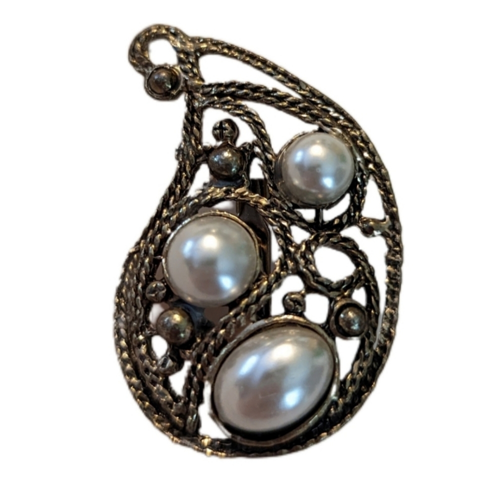 ✨ Vintage | Rare MCM Filigree Brooch/Pendant with Faux Pearl